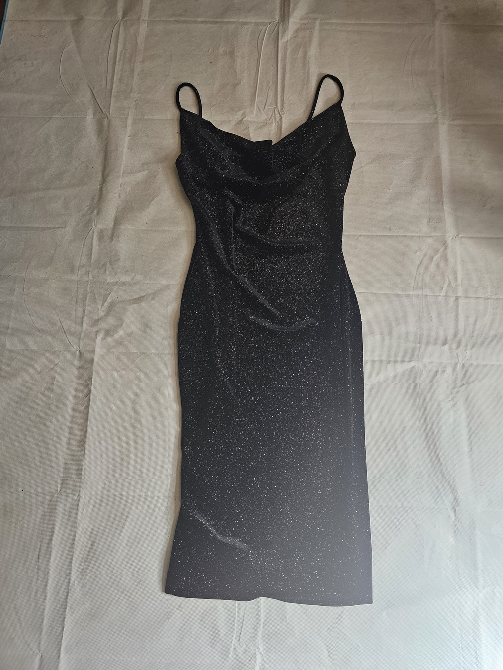 iris Black Sparkle Cowl Midi Slip Dress